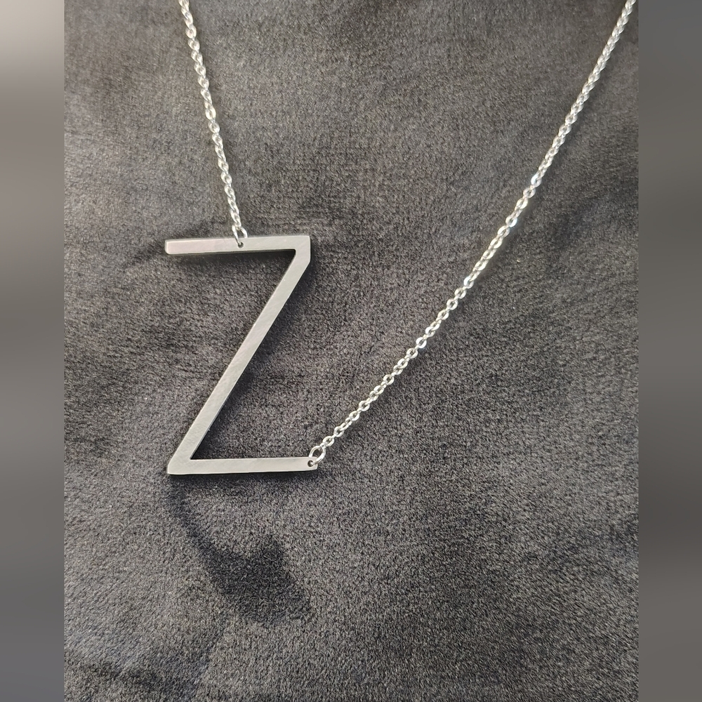 Initial “Z” Necklace Stainless Steel Minimalist Pendant Silver Jewelry - Picture 2 of 4